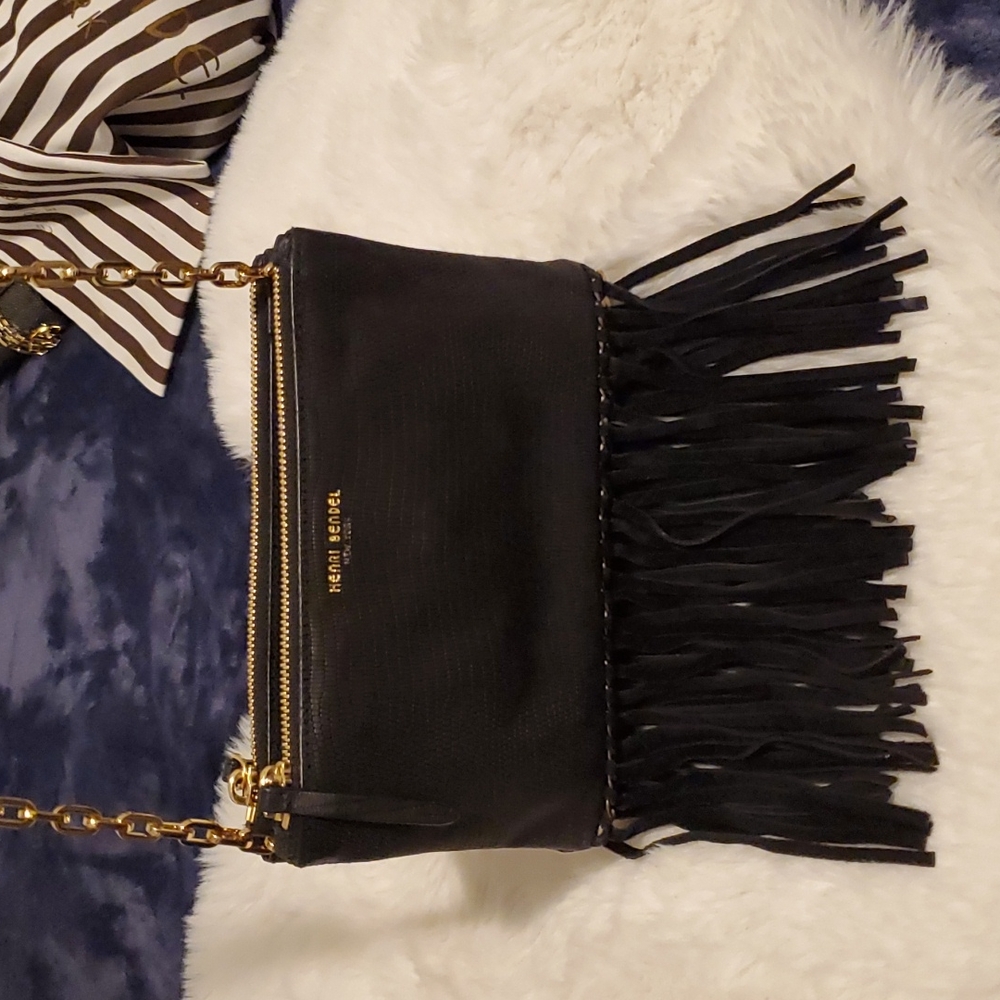 Blk Sleek Henri Bendel Fringe Clutch! Oh So Sexy!